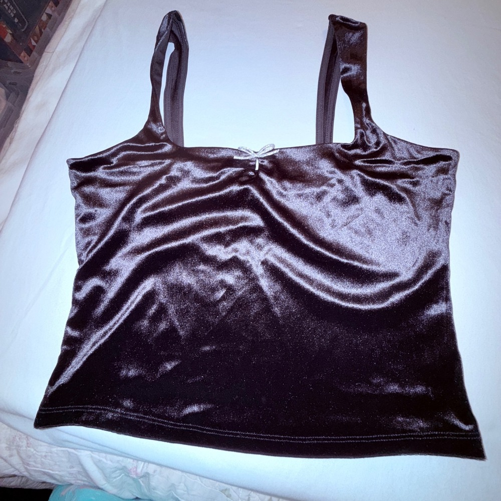 Wild Fable Velvet Camisole Women S Black NEW Silver Bow Square Neck Tank Top